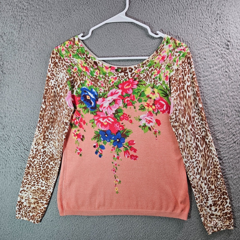 Joseph A. Knit Top Women Medium Colorful Floral Print Stretch Multicolor